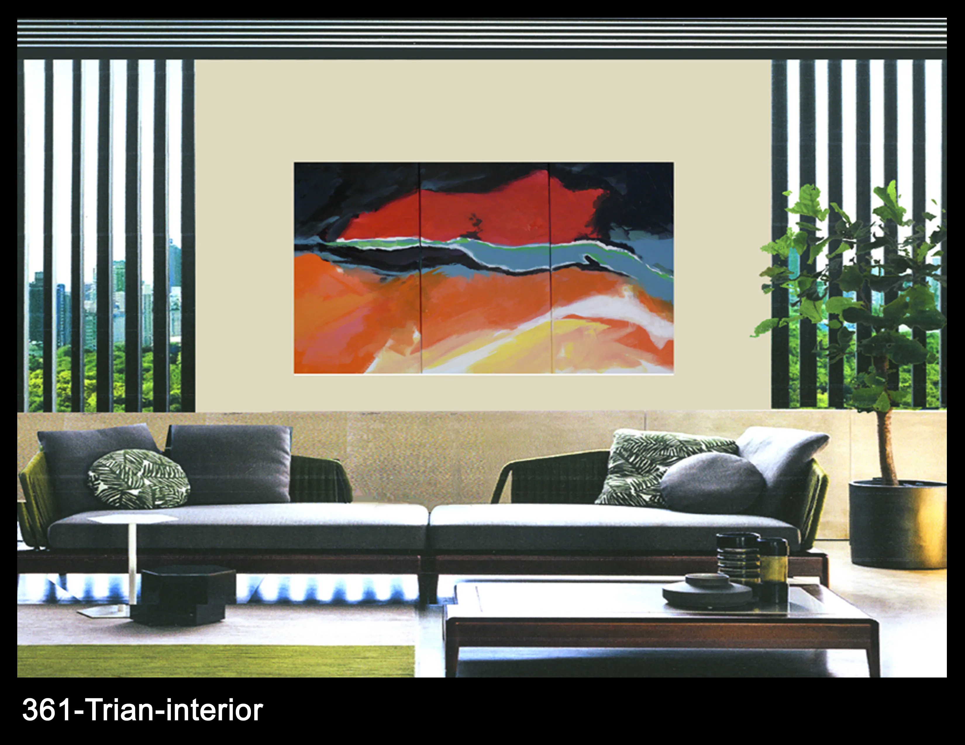 Trian shown in an interior setting