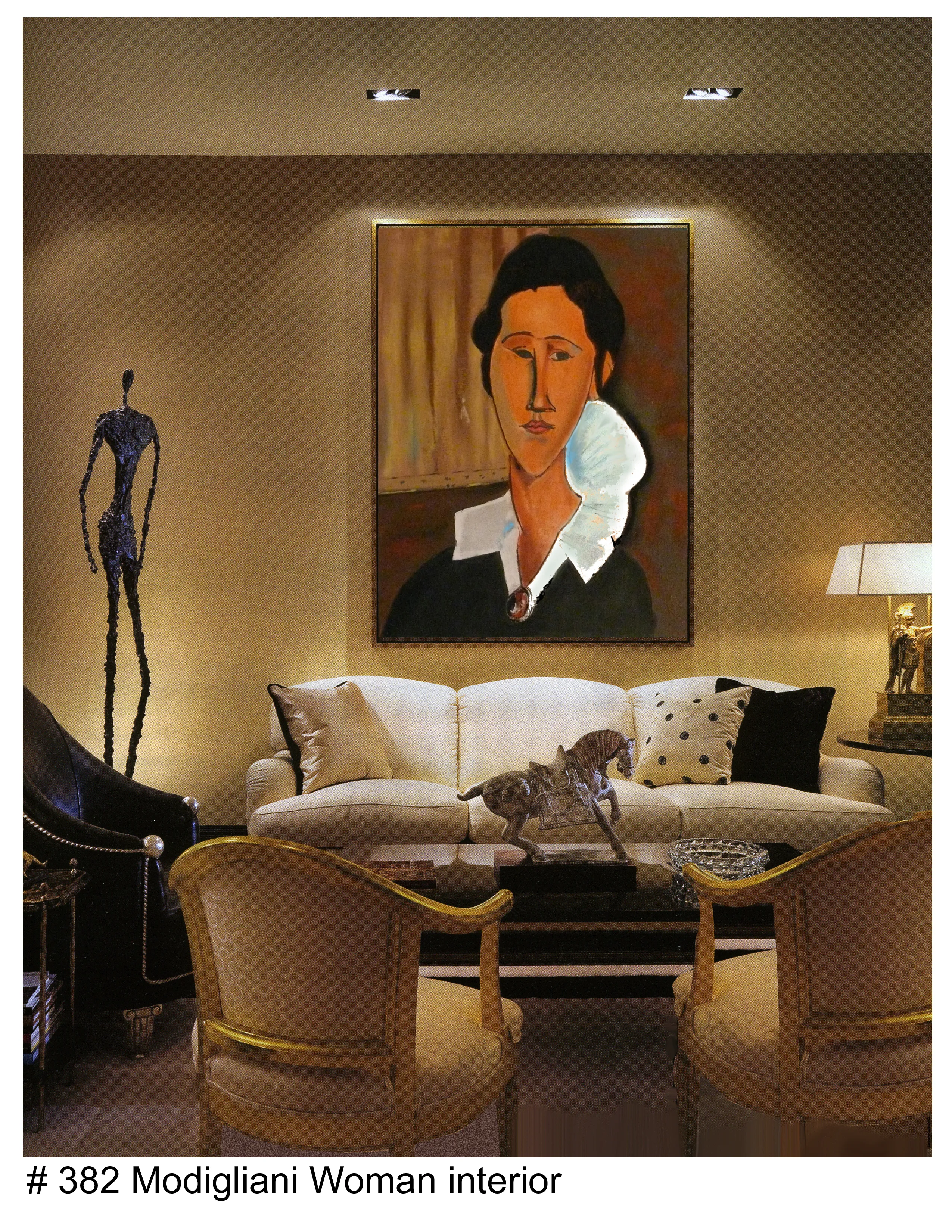 Modigliani Woman Portrait shown in an interior setting