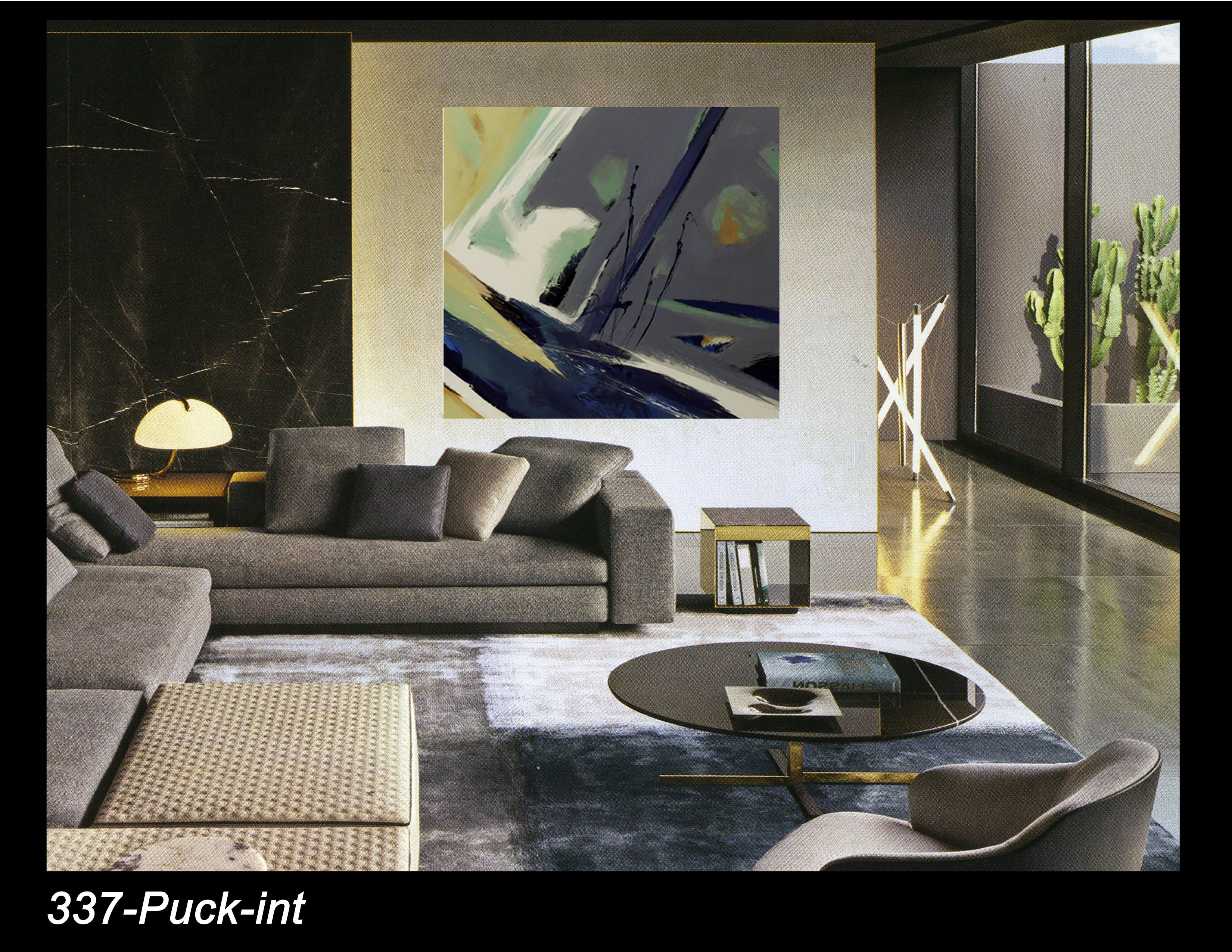 Puck shown in an interior setting