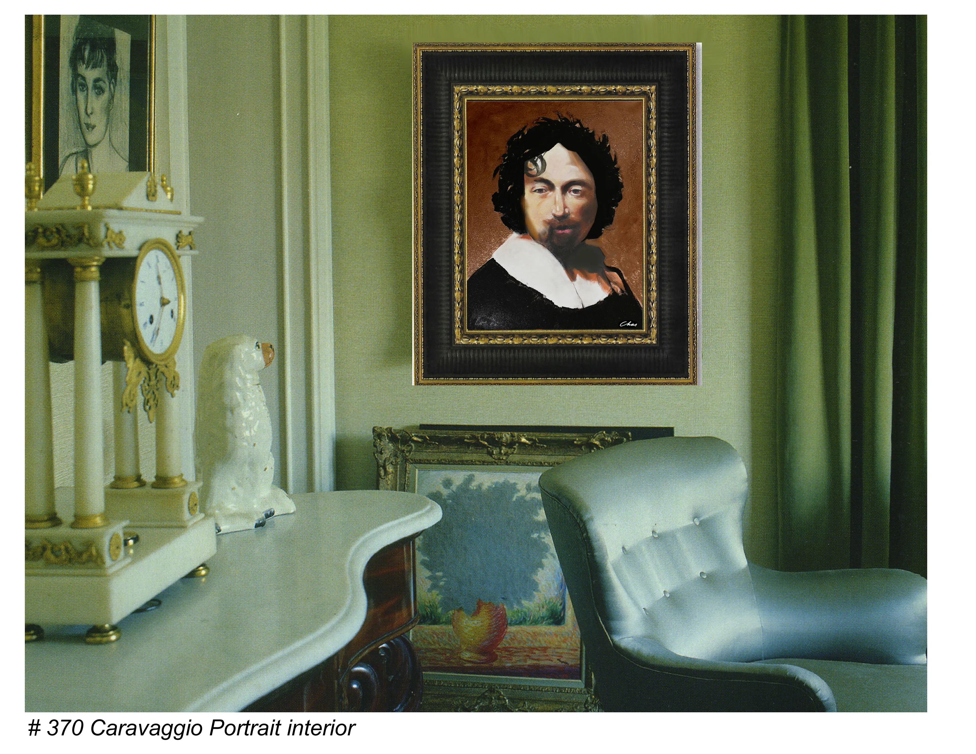 Caravaggio Portrait shown in an interior setting